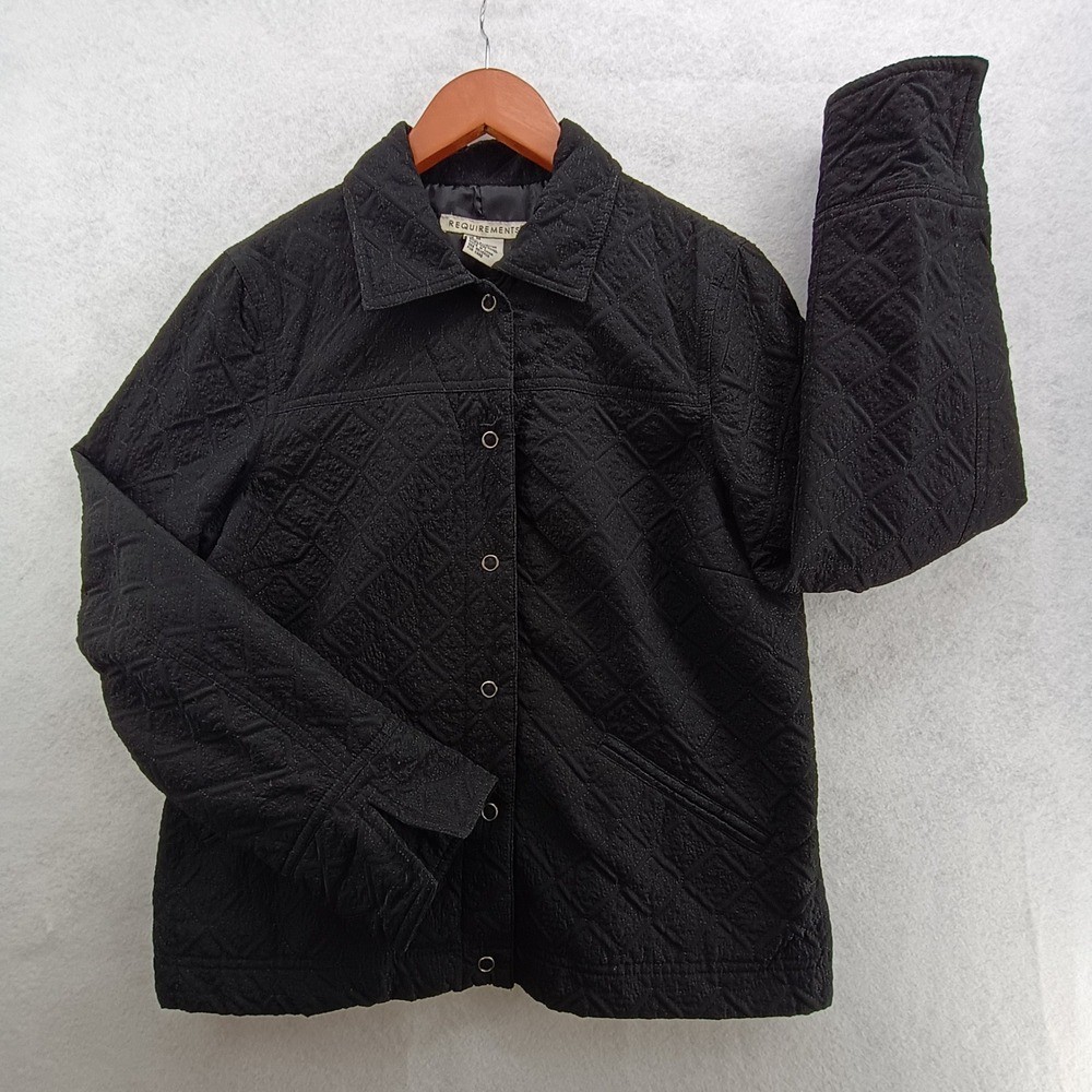 Requirements Quilted Jacket Women M Black Snap Button Faux Pocket Casual Chic